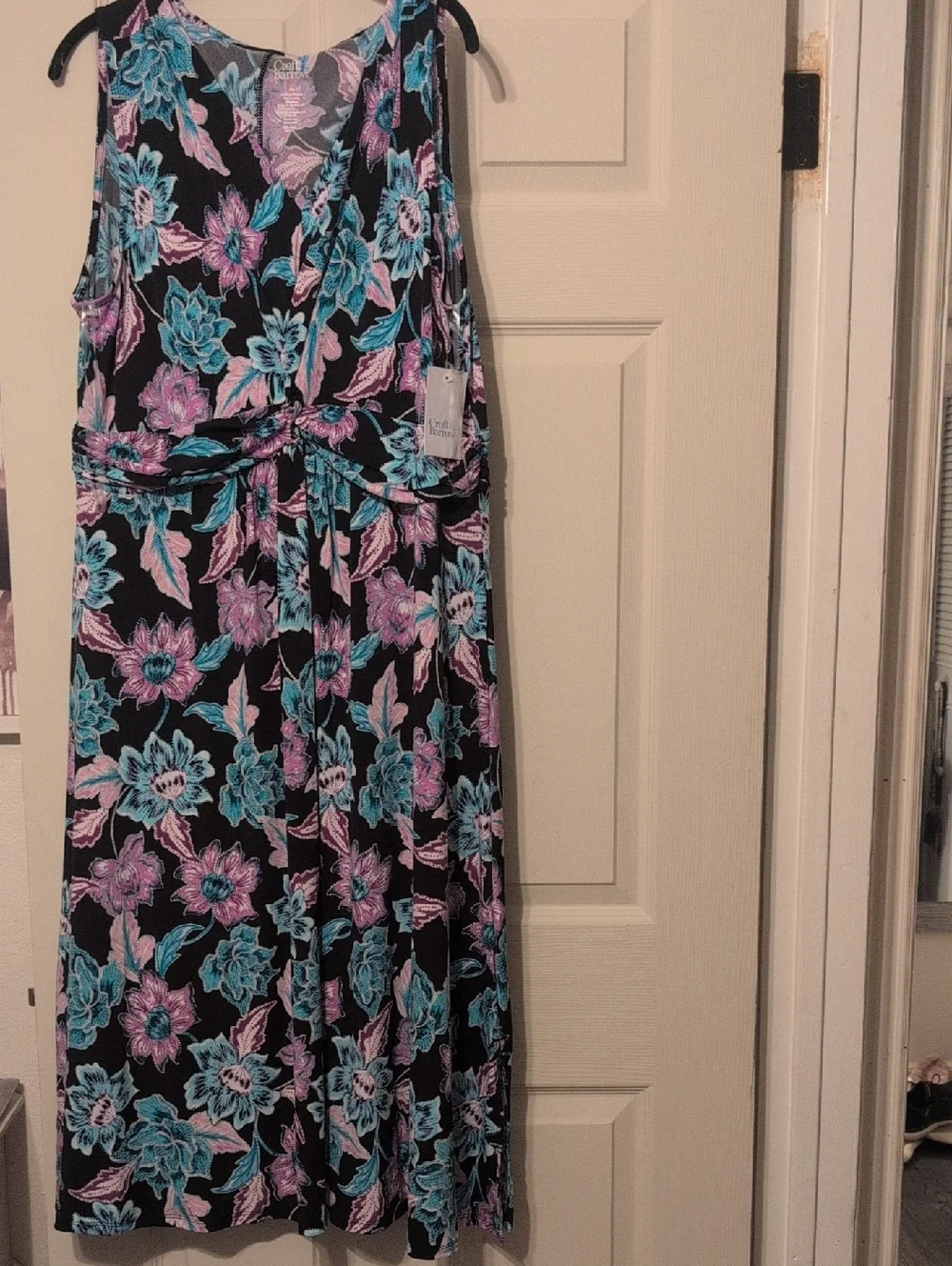 croft & barrow Black Maxi Dress with Teal and Purple Floral Print - Picture 1 of 6